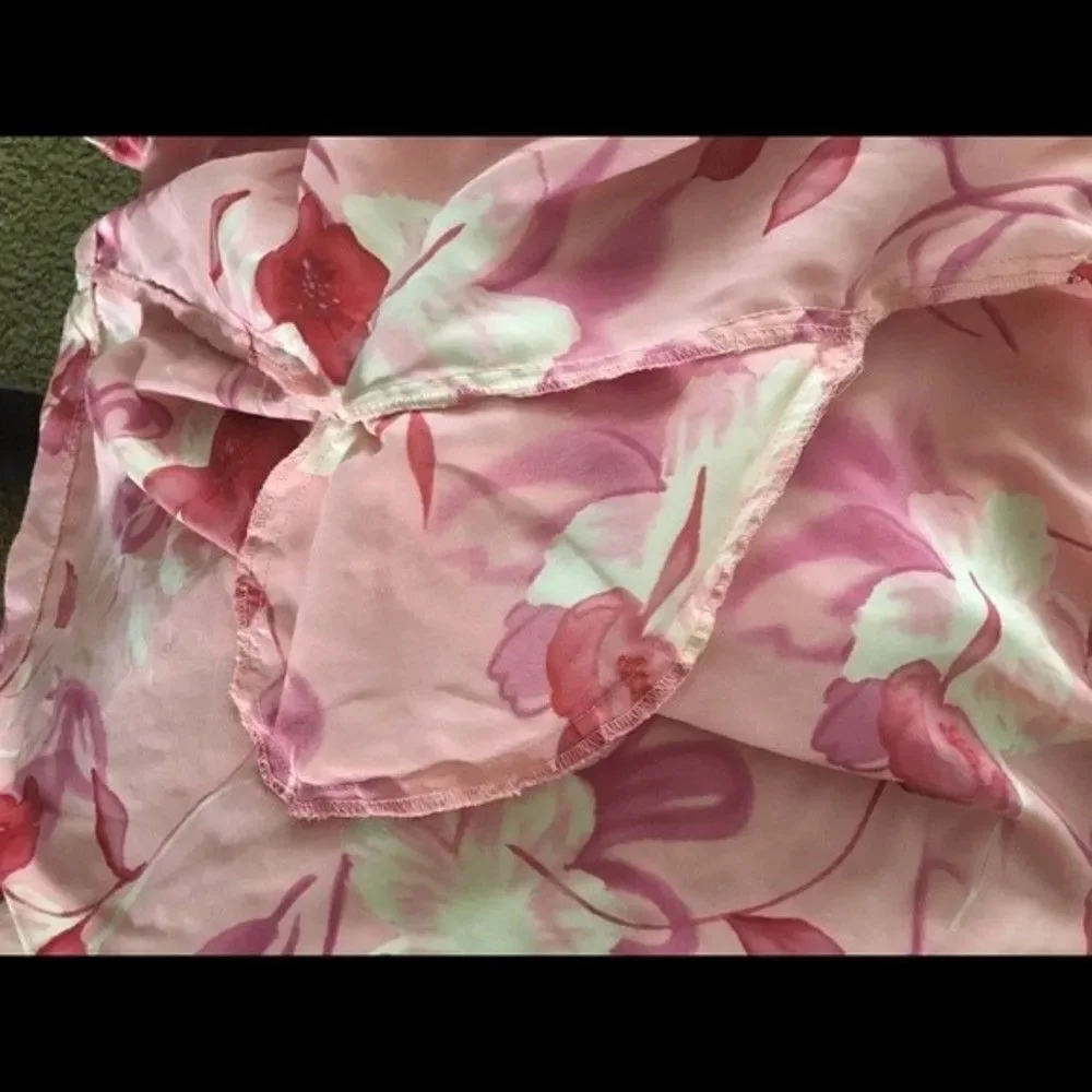 Vtg Y2k California Dynasty pink Floral Kaftan Casual 1-size wrap silky Robe Lady